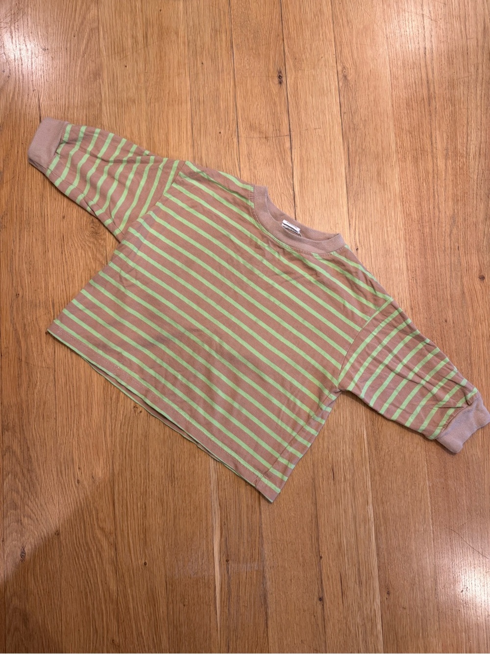 Bailey Striped Long-Sleeve Toddler Crewneck Shirt - lime/sand 2-3y